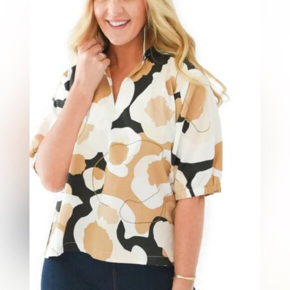 Emily McCarthy Poppy Top Abstract Cheetah Cotton Neutral Contemporary Size Large - Picture 15 of 16